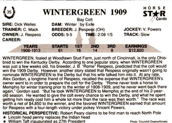 1991 Horse Star Kentucky Derby #35 Wintergreen Back
